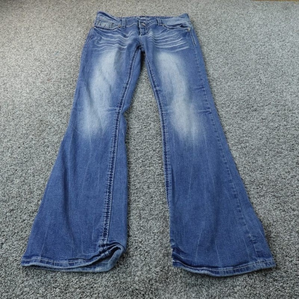 Amethyst Jeans Womens 13 Dark Blue Denim Pants Low Rise Boot Flare Stretch Y2K